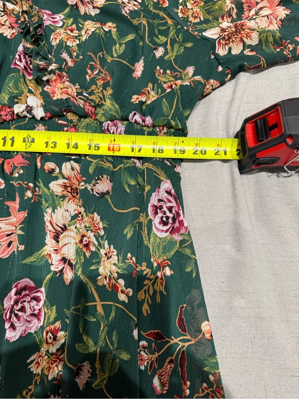 Maurices Womens 3X Green Pink Floral V-Neck Long Sleeve Ruffle Dress (G-8)